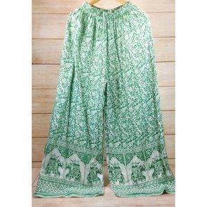 Women Shalwar Boho Indian Elephant Leaf Print Pants Ethnic Comfort Wear Green